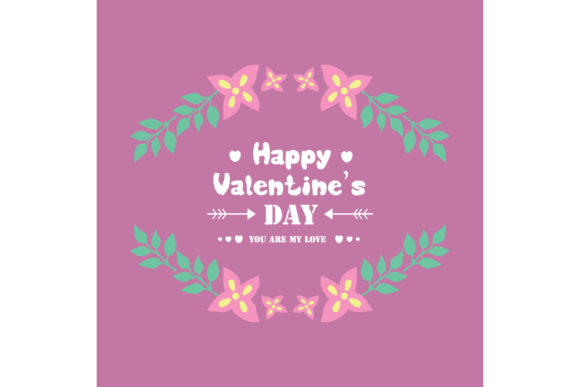 Decor of Frame for Happy Valentine Card with Elegant Pink Flower Design