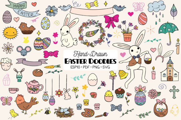 Easter Colored Doodles and Decorated Egg Designs for Creative Projects