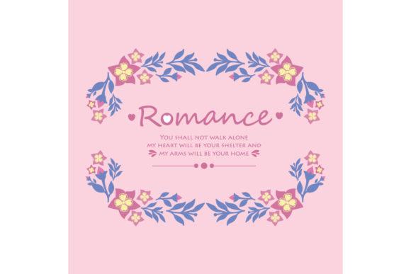 Romance Greeting Card Template Design with Decorative Frame and Vector Illustrations
